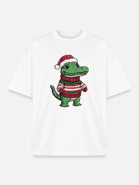 Alligatore Natale Natale - T-shirt unisex boxy pesante biologica di Stanley/Stella - bianco