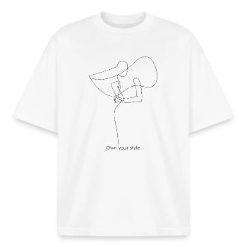 Own your style - Boxy Heavyweight Unisex Organic T-Shirt by Stanley/Stella - white - Front - AI Model Male 185 light (185cm) & AI Model Female 172 dark (172cm)
