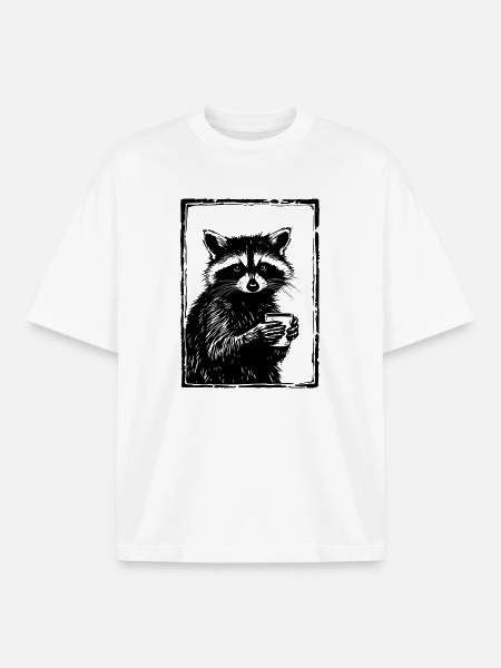 Barista Raccoon - Boxy Heavyweight Unisex Organic T-Shirt by Stanley/Stella - white