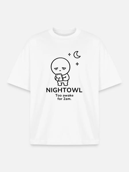 Nightowl – Too Awake | Late Night Mood - Boxy Heavyweight Unisex Organic T-Shirt by Stanley/Stella - white