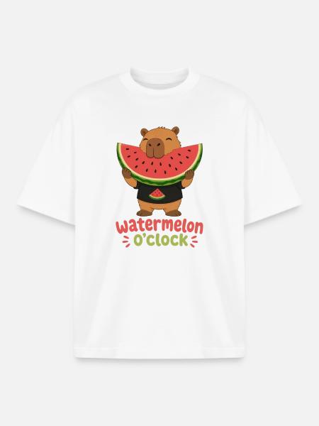 Watermelon O'Clock Cabybara - Boxy Heavyweight Unisex Organic T-Shirt by Stanley/Stella - white