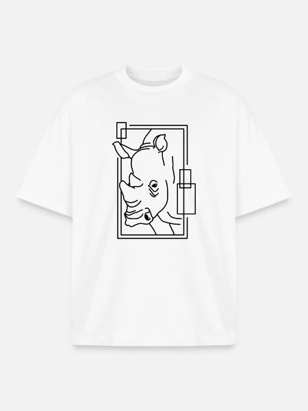 Rhinoceros in geometric design - Boxy Heavyweight Unisex Organic T-Shirt by Stanley/Stella - white