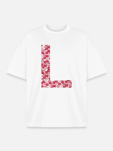 t-shirt kusjes - Letter L - Unisex boxy heavyweight biologisch T-shirt Stanley/Stella - wit