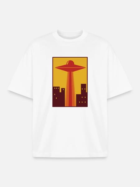 70s UFO over city - Boxy Heavyweight Unisex Organic T-Shirt by Stanley/Stella - white