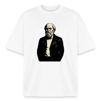 Socrates as rebellious punk rocker - Boxy Heavyweight Unisex Organic T-Shirt by Stanley/Stella - white - Front - AI Model Male 185 light (185cm) & AI Model Female 172 dark (172cm)