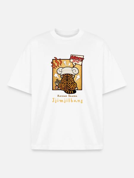 Korean Sauna Jjimjilbang Tiger - Boxy Heavyweight Unisex Organic T-Shirt by Stanley/Stella - white