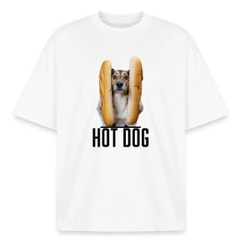 Hot-dog - T-shirt unisexe boxy épais biologique Stanley/Stella - blanc - Devant - AI Model Male 185 light (185cm) & AI Model Female 172 dark (172cm)
