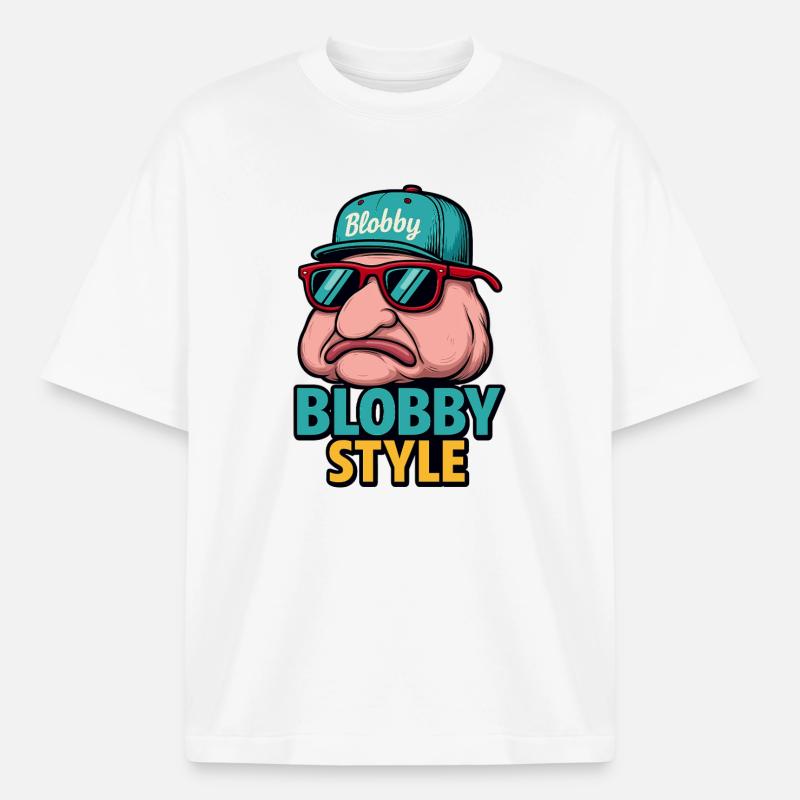 Blobby Style Cartoon Tee - Boxy Heavyweight Unisex Organic T-Shirt by Stanley/Stella - white