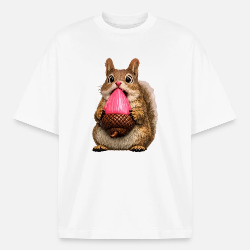 Süßes Eichhörnchen mit rosa Eichel - Boxy Heavyweight Unisex Organic T-Shirt von Stanley/Stella - Weiß