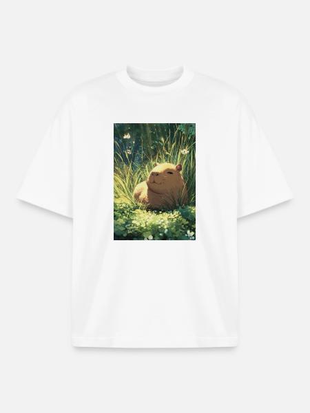 Sun hamster in the grass - Boxy Heavyweight Unisex Organic T-Shirt by Stanley/Stella - white