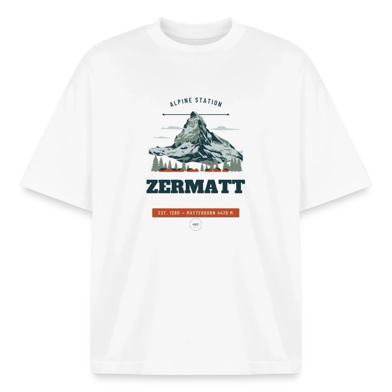 Zermatt badge on a boxy heavyweight unisex organic t-shirt by stanley/stella