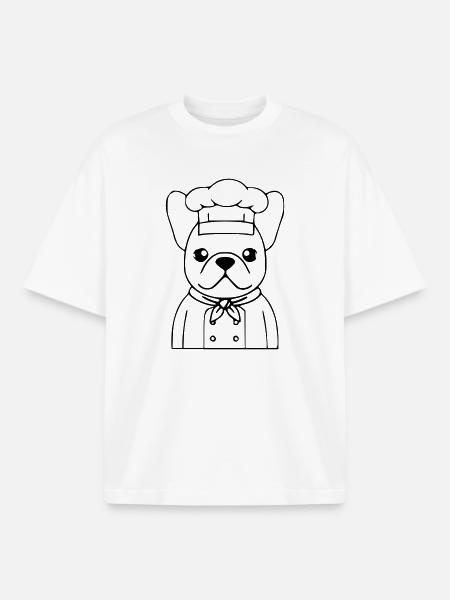 Frenchie Chef Baker Outline - Boxy Heavyweight Unisex Organic T-Shirt by Stanley/Stella - white