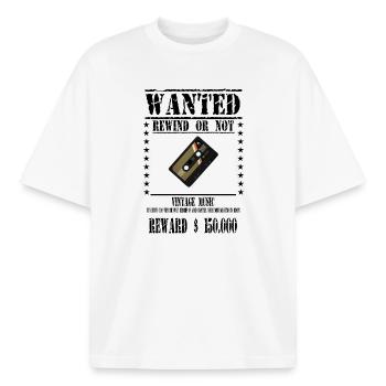 WANTED CASSETTE AUDIO - T-shirt unisexe boxy épais biologique Stanley/Stella - blanc - Devant - AI Model Male 185 light (185cm) & AI Model Female 172 dark (172cm)