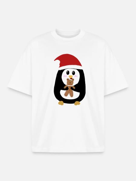 Le petit pingouin de Noël  - T-shirt unisexe boxy épais biologique Stanley/Stella - blanc