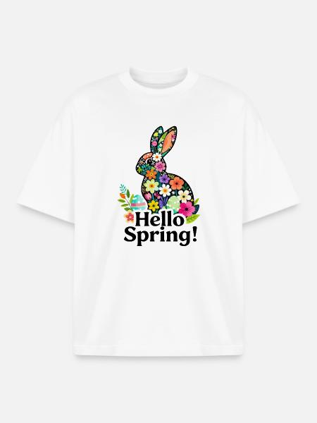 Floral Bunny Hello Spring - Boxy Heavyweight Unisex Organic T-Shirt by Stanley/Stella - white