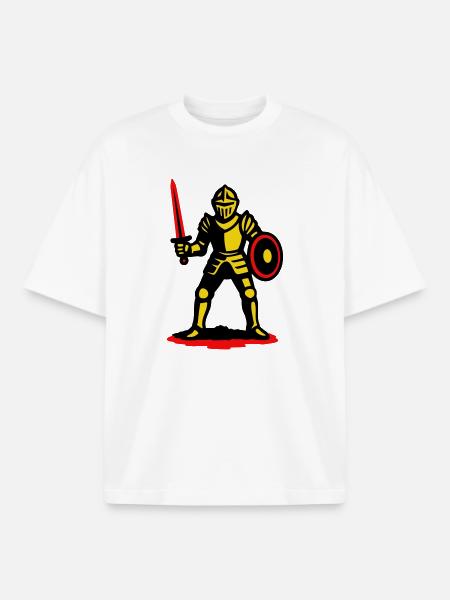 Yellow Knight with Red Sword - Boxy Heavyweight Unisex Organic T-Shirt by Stanley/Stella - white