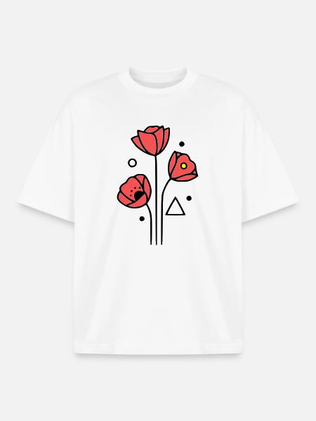 Poppy-Poppies-Minimalist-Line-Art-4 - Boxy Heavyweight Unisex Organic T-Shirt by Stanley/Stella - white