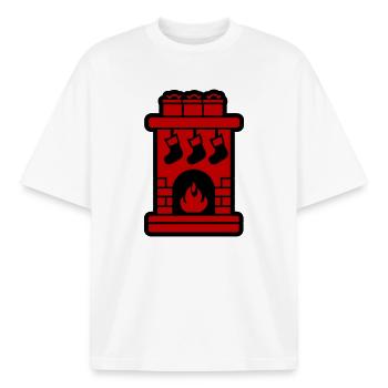 Fireplace Christmas Fireplace Christmas - Boxy Heavyweight Unisex Organic T-Shirt by Stanley/Stella - white - Front - AI Model Male 185 light (185cm) & AI Model Female 172 dark (172cm)