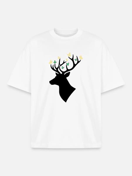 Hirschkopf Schmetterling Bunt - Boxy Heavyweight Unisex Organic T-Shirt von Stanley/Stella - Weiß