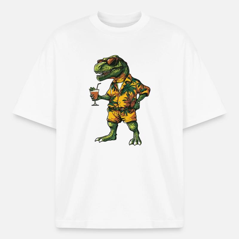Dinosaur T-Rex Comic Summer - Boxy Heavyweight Unisex Organic T-Shirt by Stanley/Stella - white