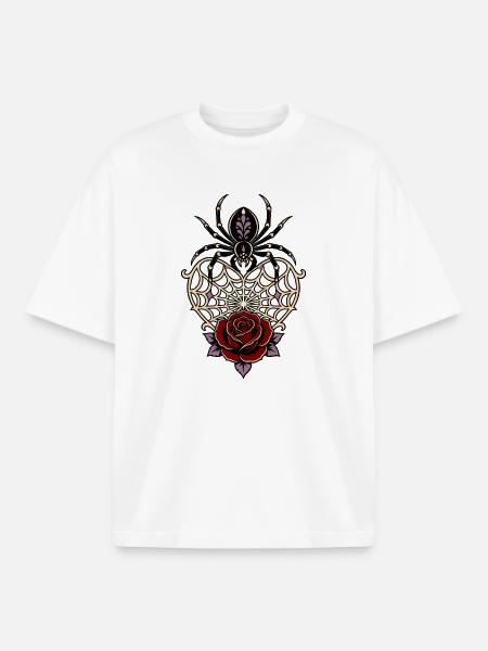 Black Widow Spiderweb Heart Rose - Boxy Heavyweight Unisex Organic T-Shirt by Stanley/Stella - white