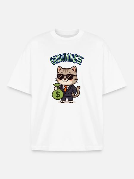CATPITALIST - Kawaii Cat Humor - Boxy Heavyweight Unisex Organic T-Shirt by Stanley/Stella - white