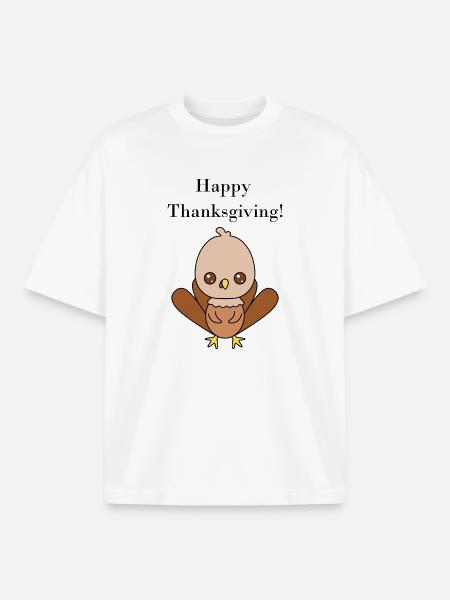 Cute Turkey Illustration for Thanksgiving - Boxy Heavyweight Unisex Organic T-Shirt by Stanley/Stella - white