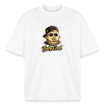 Bébé Cool Bling HipHop - T-shirt unisexe boxy épais biologique Stanley/Stella - blanc - Devant - AI Model Male 185 light (185cm) & AI Model Female 172 dark (172cm)
