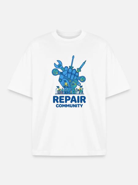 Cultuur van gereedschappen van de reparatiegemeenschap - Unisex boxy heavyweight biologisch T-shirt Stanley/Stella - wit