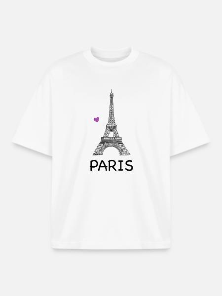 Eiffel Tower Paris Line Drawing - Boxy Heavyweight Unisex Organic T-Shirt by Stanley/Stella - white