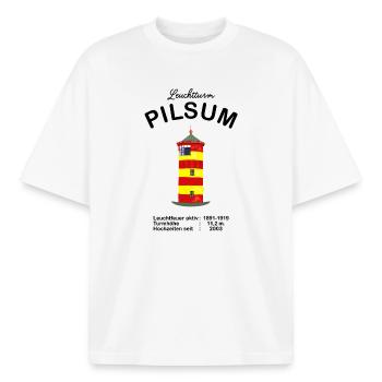 Phare de Pilsum, Frise orientale, mer du Nord allemande - T-shirt unisexe boxy épais biologique Stanley/Stella - blanc - Devant - AI Model Male 185 light (185cm) & AI Model Female 172 dark (172cm)