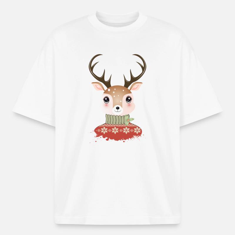 niedlicher schicker Hirsch mit Weihnachtspullover - Boxy Heavyweight Unisex Organic T-Shirt von Stanley/Stella - Weiß