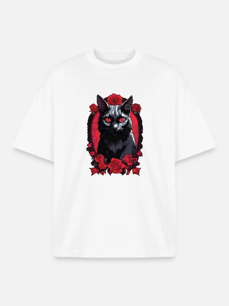 Gothic Black Cat Portrait - Boxy Heavyweight Unisex Organic T-Shirt by Stanley/Stella - white