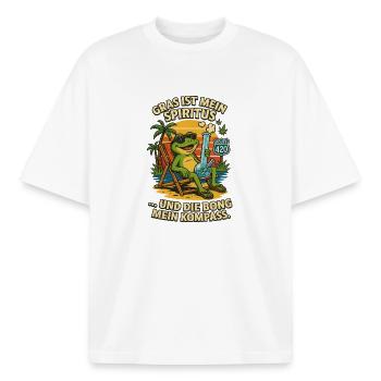 Frosch am Strand: Bong & Route 420 - Boxy Heavyweight Unisex Organic T-Shirt von Stanley/Stella - Weiß - Vorne - AI Model Male 185 light (185cm) & AI Model Female 172 dark (172cm)