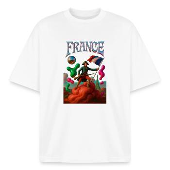 Héros français en révolution onirique - T-shirt unisexe boxy épais biologique Stanley/Stella - blanc - Devant - AI Model Male 185 light (185cm) & AI Model Female 172 dark (172cm)