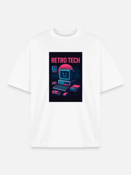 Retro Tech Computer Grafikdesigner mit Lächeln - Boxy Heavyweight Unisex Organic T-Shirt von Stanley/Stella - Weiß