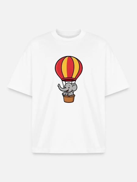 Cute Elephant Balloon Kids Design - Boxy Heavyweight Unisex Organic T-Shirt by Stanley/Stella - white