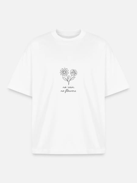 No Rain, No Flowers - Handdrawing, minimalism - Boxy Heavyweight Unisex Organic T-Shirt by Stanley/Stella - white