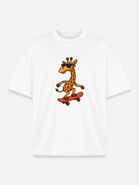 Stylish skateboarding giraffe with sunglasses - Boxy Heavyweight Unisex Organic T-Shirt by Stanley/Stella - white