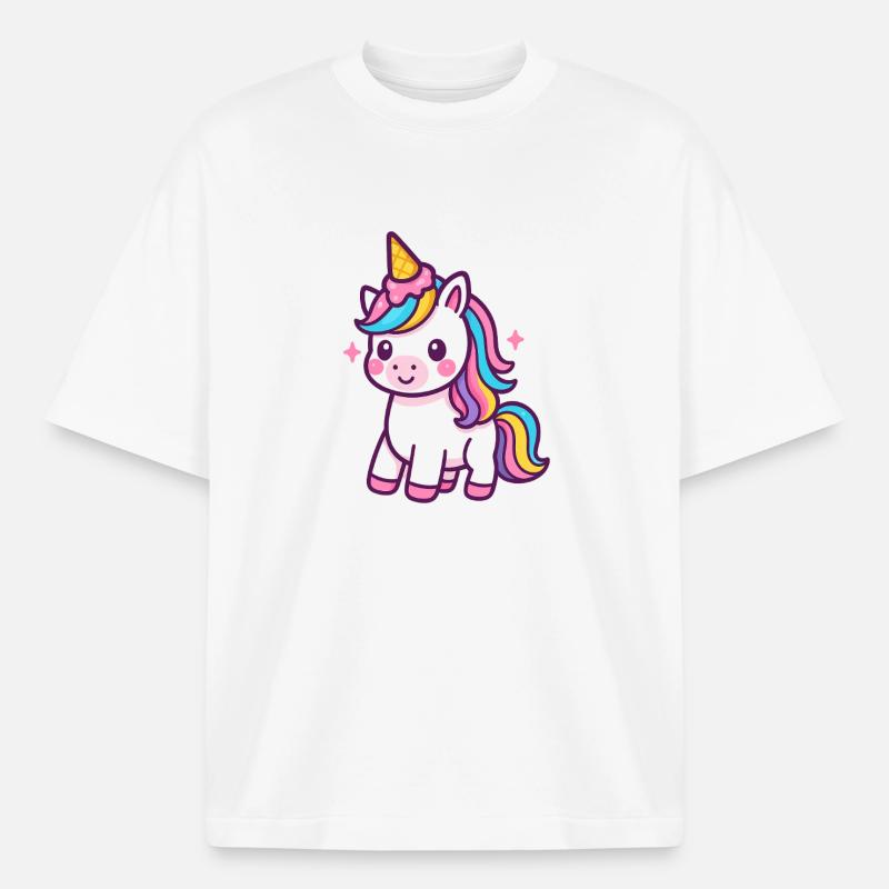 Buntes Einhorn mit Regenbogenmähne - Boxy Heavyweight Unisex Organic T-Shirt von Stanley/Stella - Weiß