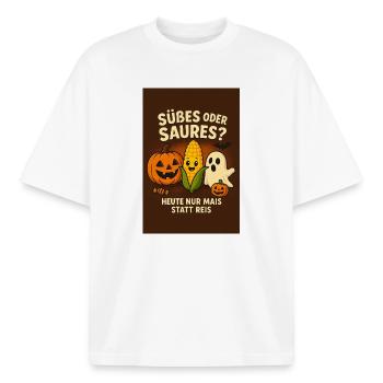 Süßes oder Saures Halloween Spaß - Boxy Heavyweight Unisex Organic T-Shirt von Stanley/Stella - Weiß - Vorne - AI Model Male 185 light (185cm) & AI Model Female 172 dark (172cm)