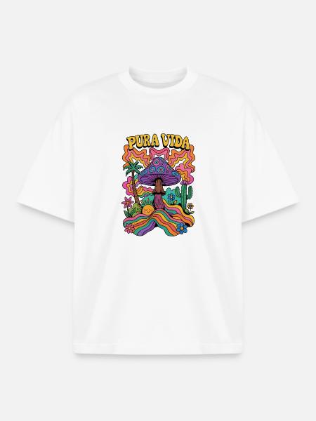 PURA VIDA SHROOM WORLD - Boxy Heavyweight Unisex Organic T-Shirt by Stanley/Stella - white