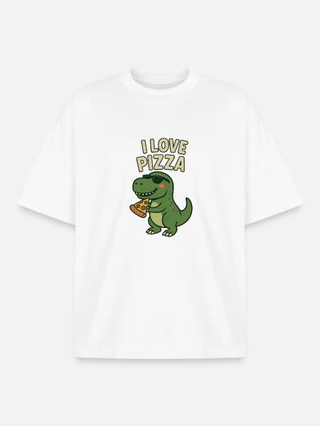 I Love Pizza Dino - Boxy Heavyweight Unisex Organic T-Shirt von Stanley/Stella - Weiß