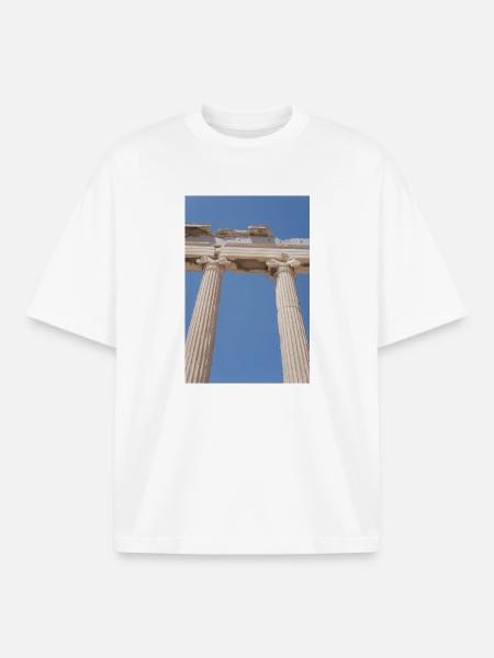 Ancient columns under blue sky, Acropolis - Boxy Heavyweight Unisex Organic T-Shirt by Stanley/Stella - white