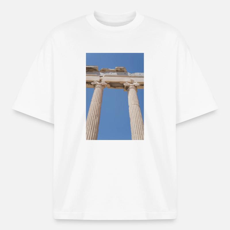 Ancient columns under blue sky, Acropolis - Heavyweight Boxy Unisex T-Shirt by Stanley/Stella - white