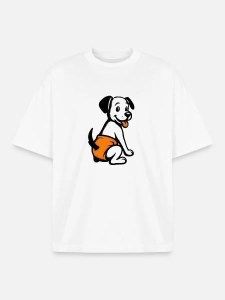 Kindermotiv: Hundewelpe mit oranger Windel - Boxy Heavyweight Unisex Organic T-Shirt von Stanley/Stella - Weiß
