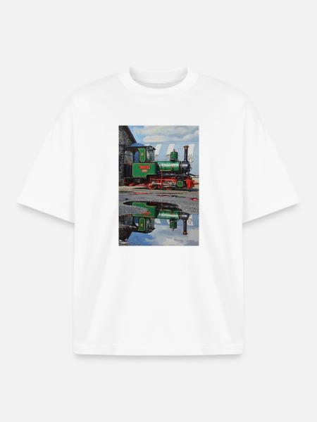 Steam Locomotive Reflection - Boxy Heavyweight Unisex Organic T-Shirt by Stanley/Stella - white