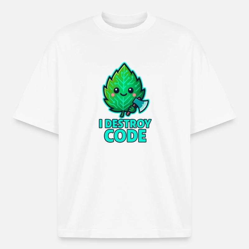 Green Leaf Code Warrior - Boxy Heavyweight Unisex Organic T-Shirt by Stanley/Stella - white