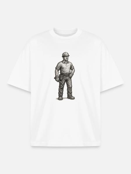 Grov skitse af bygningsarbejder med hammer - Stanley/Stella unisex boxy heavyweight T-shirt økologisk - hvid