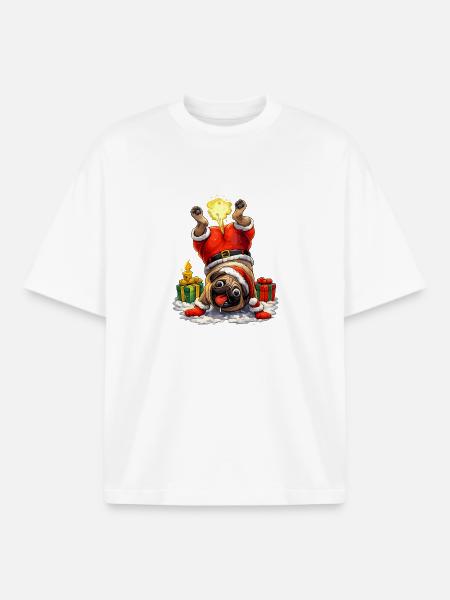 Hund im Weihnachtsanzug mit Geschenken - Boxy Heavyweight Unisex Organic T-Shirt von Stanley/Stella - Weiß
